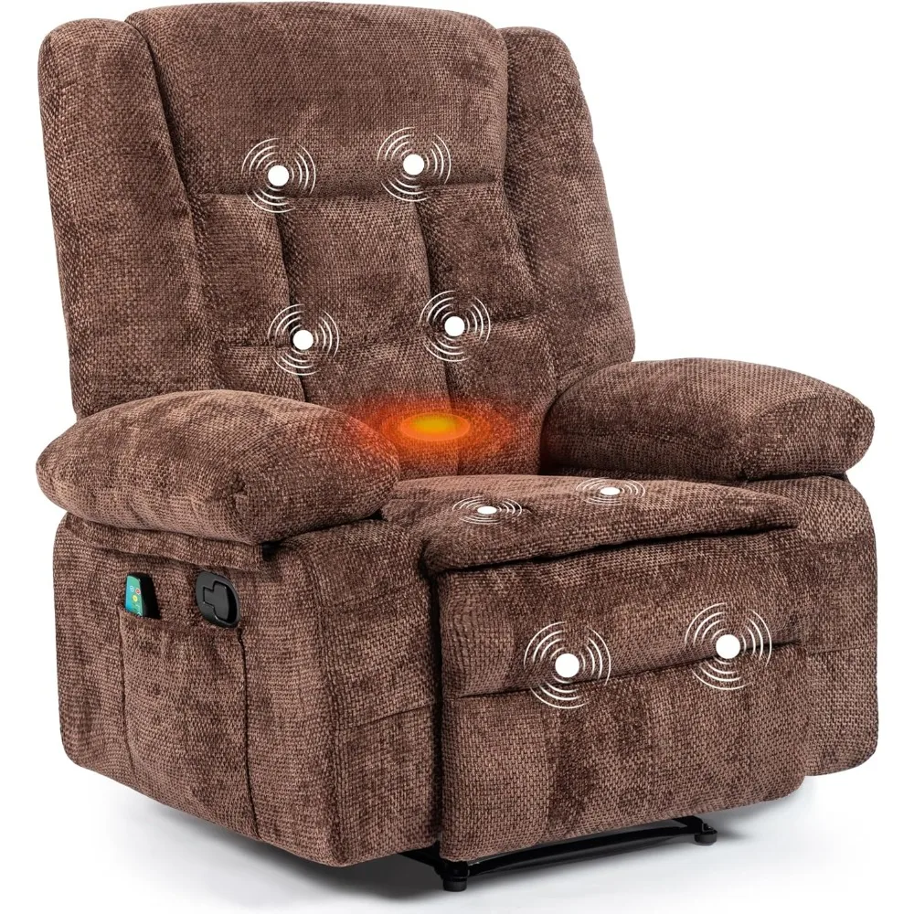 Recliner Chair for Adults with Massage and Heat, Breathable Fabric Reclining Chair with Side Pockets, Comfy Living Room Single