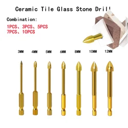 3-12mm Drill Bit Titanium Ceramic Tile Marble Glass Spear Head Hex Shank Workshop Equipment Power Tools Parts Drill Bits