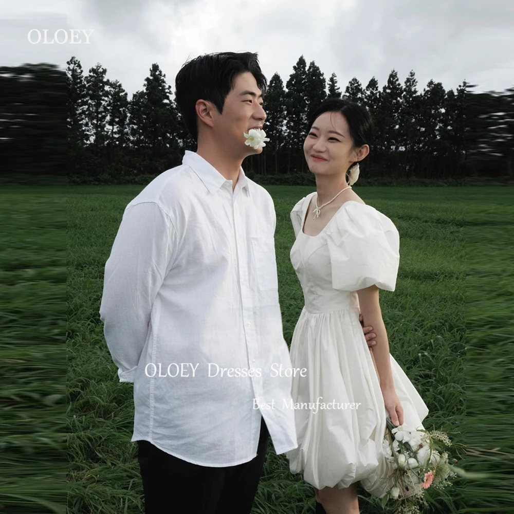 

OLOEY Simple A Line Short Mini Wedding Party Dresses Photo shoot Puff Short Sleeves Taffeta Bridal Gowns Garden Cusotmized Bride