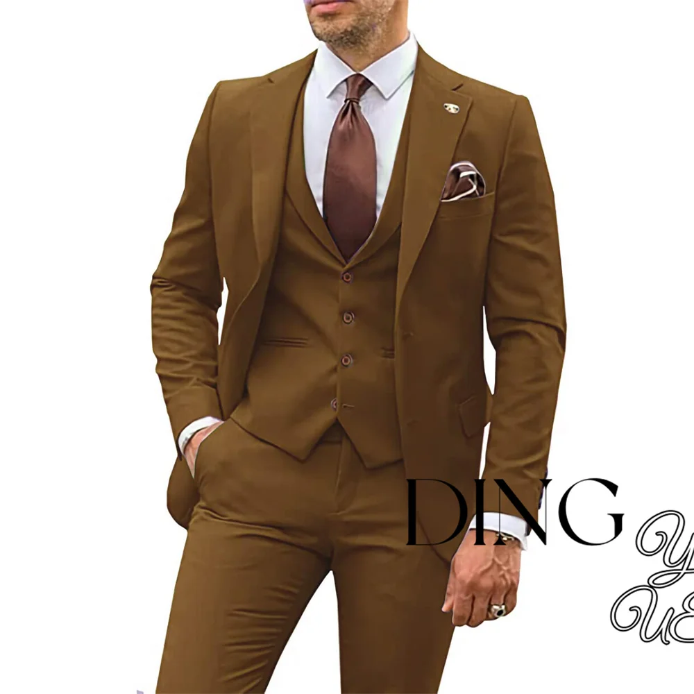 Men\'s 3 Piece Suits Slim Fit Notch Lapel Two Buttons Blazer Vest Pant Set Wedding Suits trajes para hombre