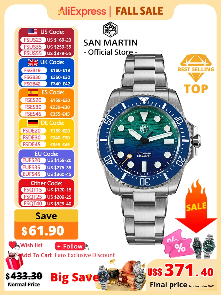 San Martin 2026 Herren-Taucheruhr, 38 mm, Wellentextur-Zifferblatt, Miyota 90S5, automatische mechanische Luxus-Armbanduhr, wasserdicht, 200 m, SN0126