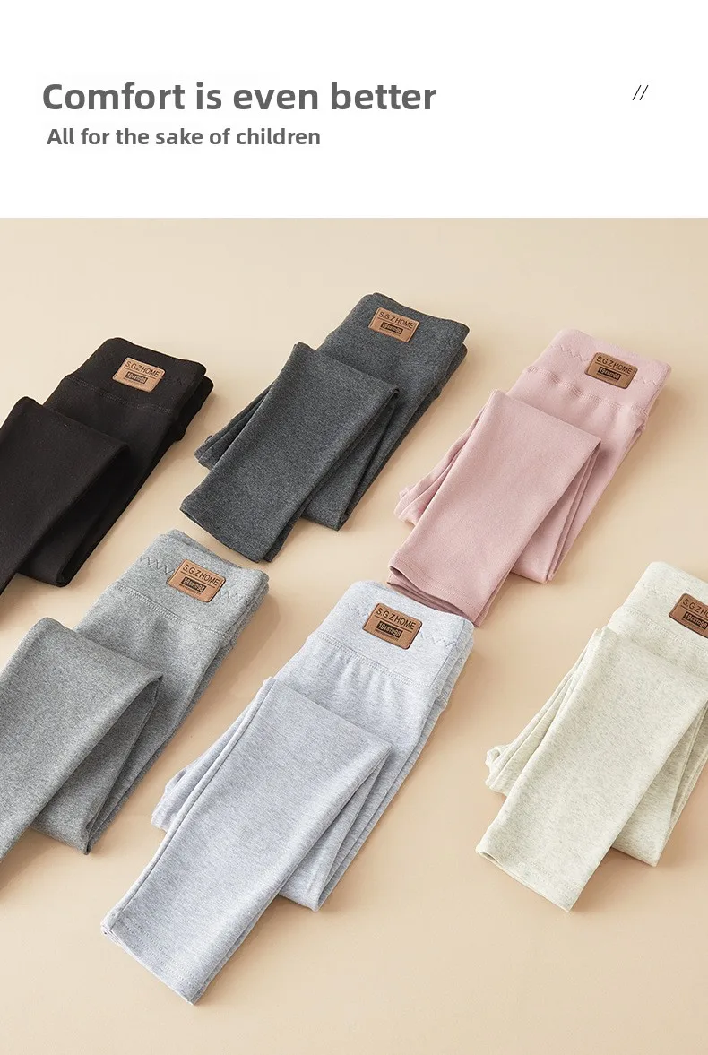 Kinder Mädchen Einfarbige Hochgeschnittene Baumwoll-Leggings Weiche Dehnbare Atmungsaktive Kinder-Strumpfhosen Lässige Tägliche Lange Oberbekleidung Hosen – Detail 3