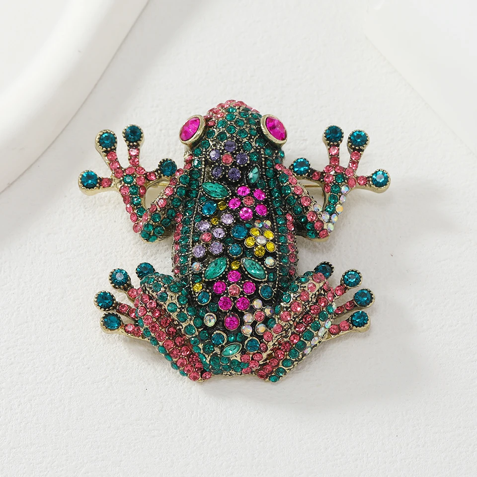 Morkopela Vintage Exaggerated Frog Rhinestone Animal Brooch Pin Luxury Banquet Party Brooches For Woman Man Gift