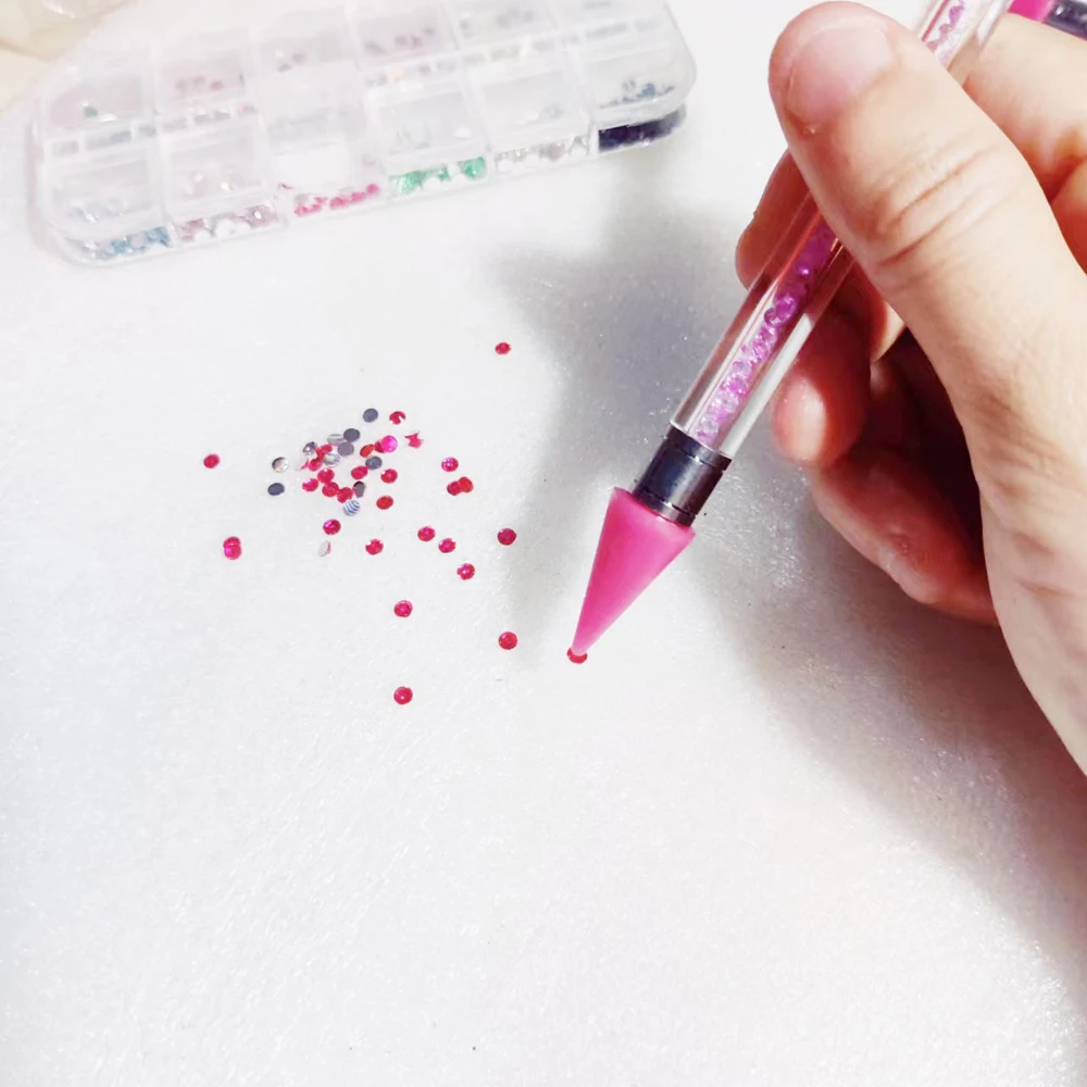 10pcs Pink/White Replaceable Nail Dotting Pen Wax-Head Rhinestones/Beads/Gems Picker Dotting Pen Replace Wax Head Nail Tools