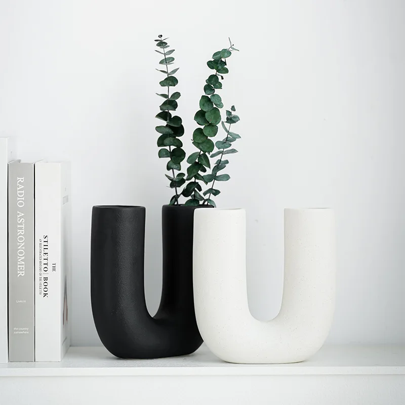 U Shape Ceramic Vase for Fresh Flower Pampas Grass Home Decoration Table Centerpiece Kitchen Bathroom Decor Living Room