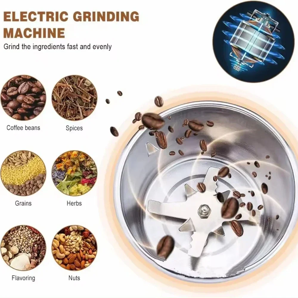 110/220V Electric Coffee Grinder Multifunctional Beans Spices Grains Grinder Fast Grinding Stainless Steel Grinder for Kitchen