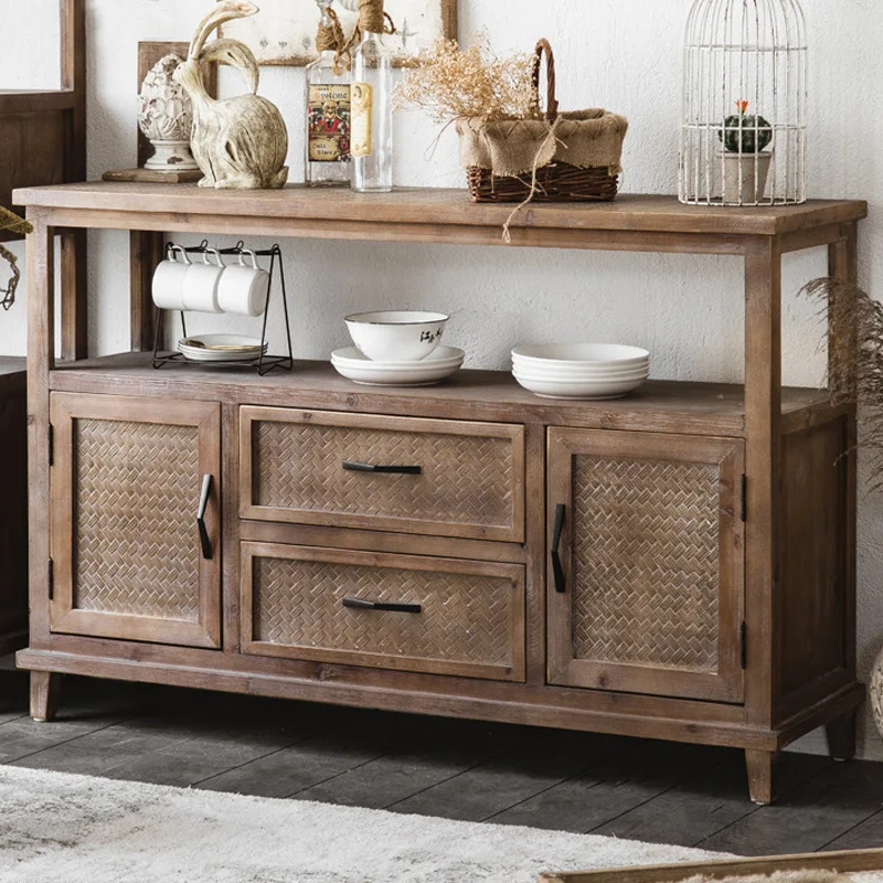 American rural antique tea room tea cabinet, antique solid wood against the wall, coffee shop decorative cabine, old chest cabi