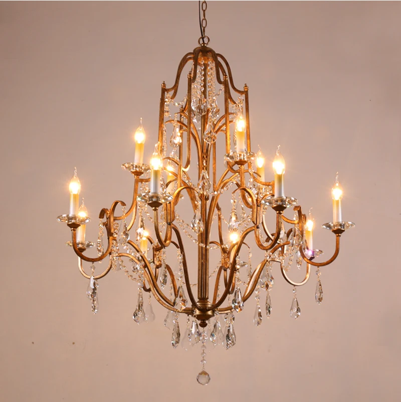 Phube Vintage Französischer Kerzenleuchter mit Antik-Goldrahmen, Prisma-Schliff, Tropfenförmiger Kristall-Deckenleuchte für Esszimmer und Foyer – Detail 6