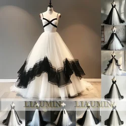 White Or Ivory And Black Tulle Floor Length Evening Dress Formal Brithday Party Prom Princess Skirt Hand Made Custom W15-16