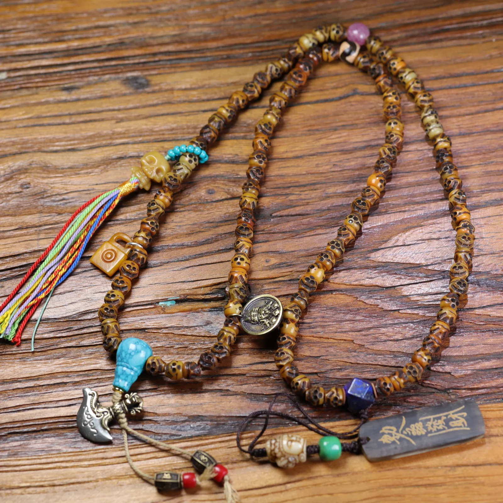 Tibetan Returned Yak Bone A Dull Smiling 108 Buddha Beads Rosary DIY Turquoise Cow Bone Sky Iron Accessories