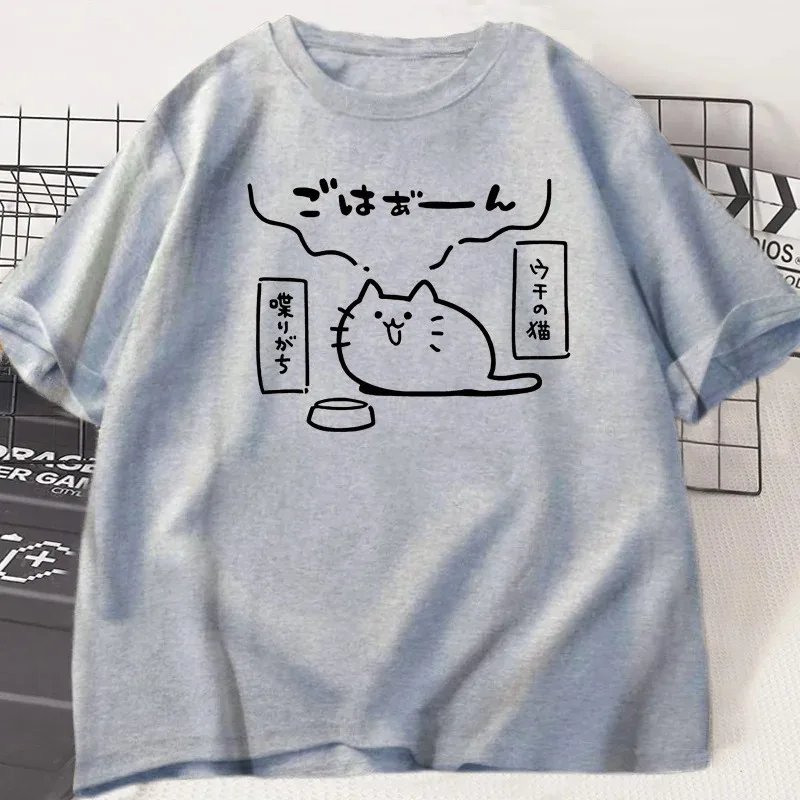 النمط الياباني القط المطبوعة تي شيرت للنساء قصيرة الأكمام التي شيرت عادية العصرية فضفاض تي شيرت ملابس حريمي #4