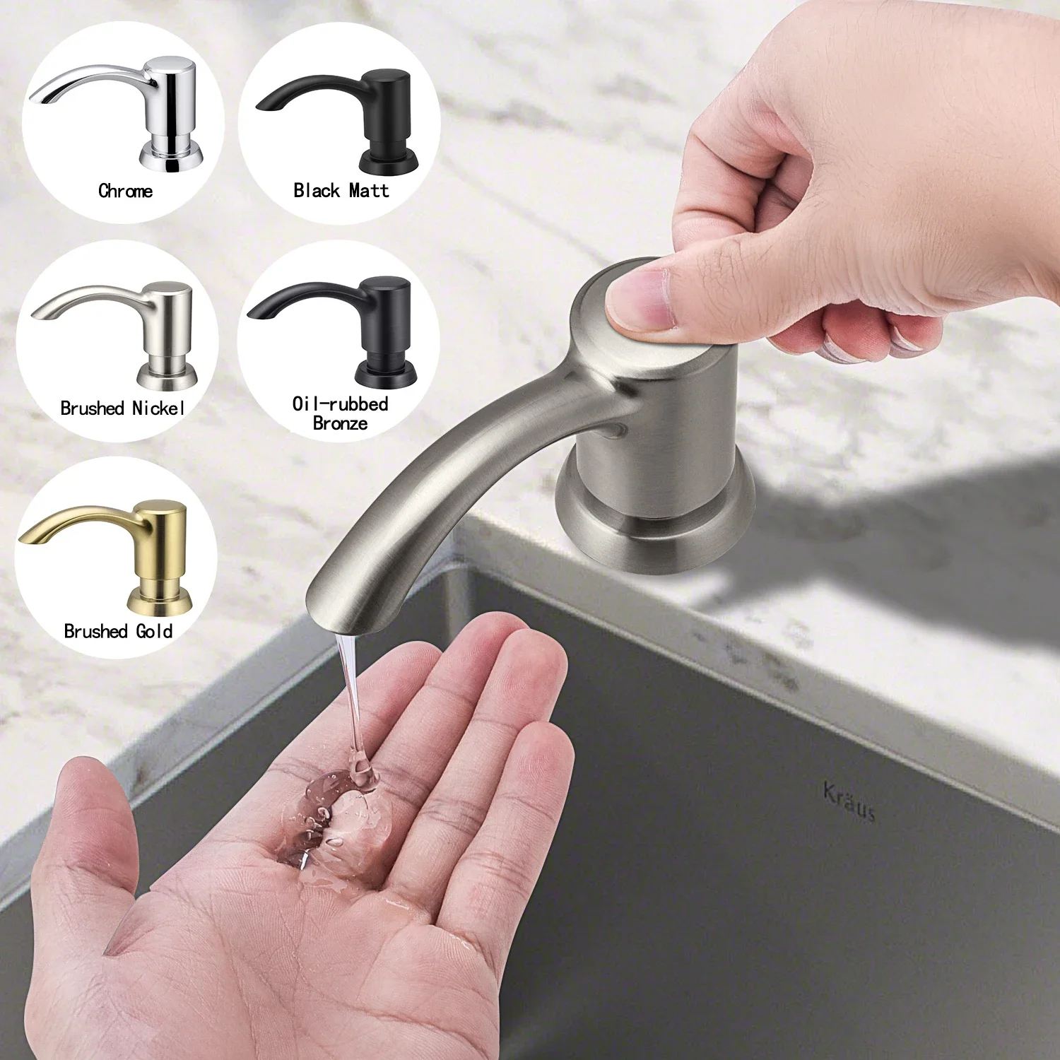 Samodra Nickel Soap dispenser Black Kitchen sink Counter Liquid Soap Dispenser Bottle kitchen accessories 360ml  Built in Pumps