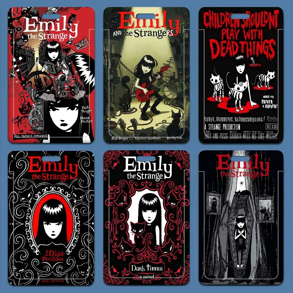 

Comics Emily The Strange Working Bank Credit Card Holders with Long Lanyard Employee Name ID Card Cover Holder Nurse Accessories
