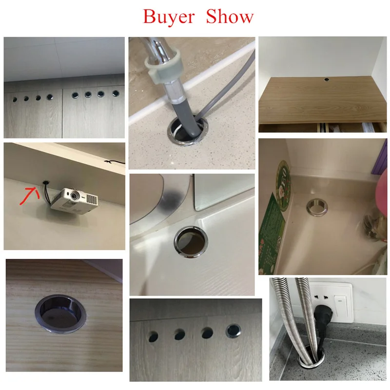 Hot  Desk Wire Hole Cover Base 60mm Table Cable Outlet pc Grommet Port protector Cabinet vent decor ring Furniture Hardware