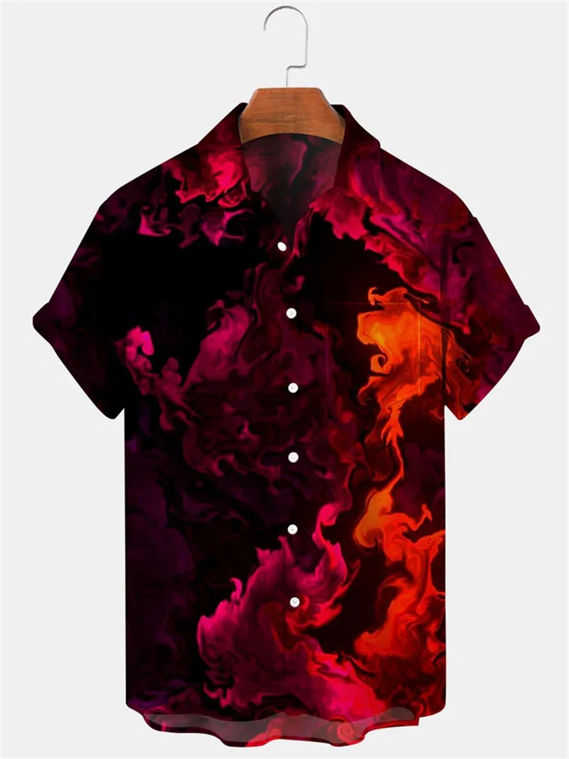 Men's 3D printed floral pattern shirt, fashionable Hawaiian lapel button up shirt, men's short sleeved summer casual top