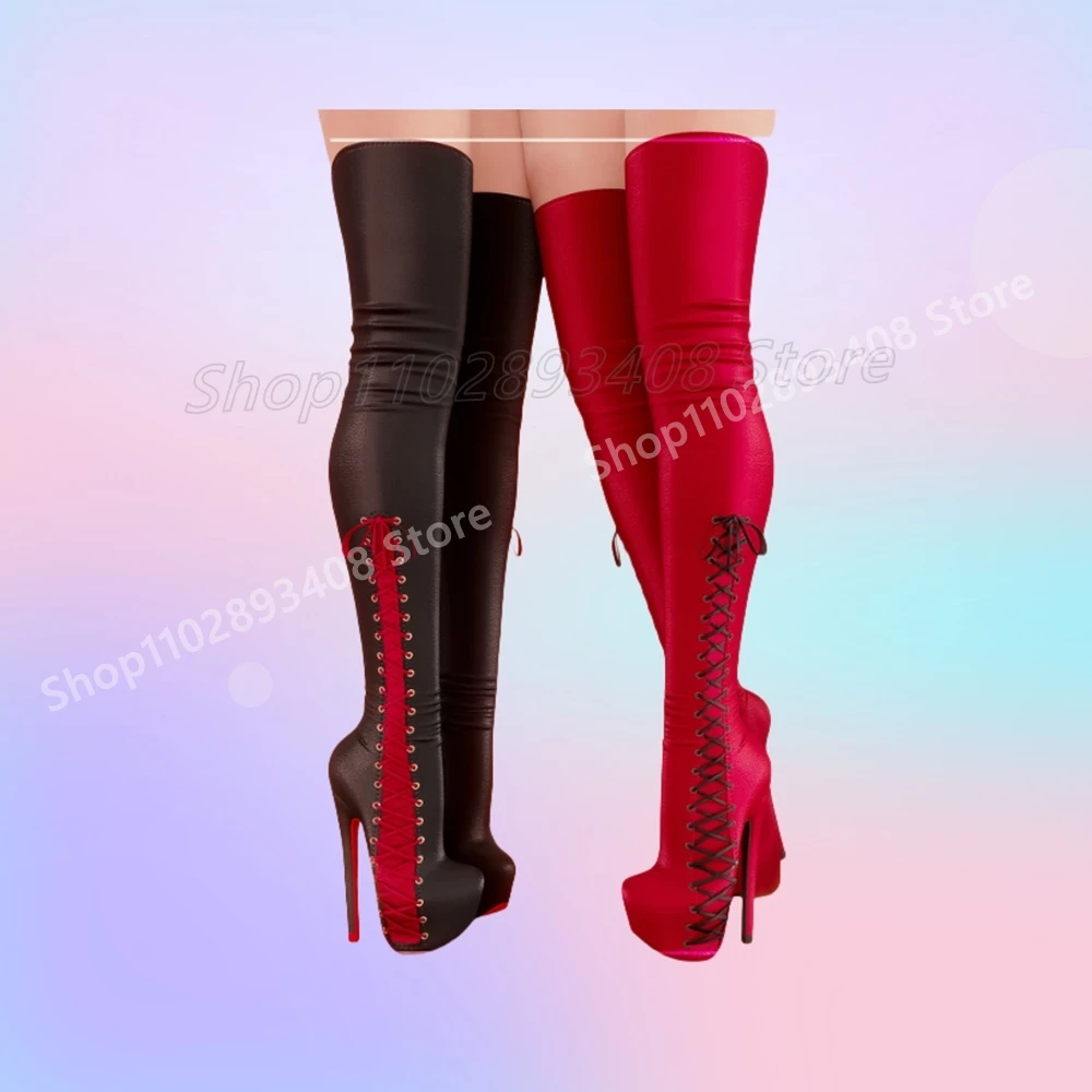 

Side Strappy Platform Over the Knee Boots Runway Mutilcolor Stiletto High Heel Party Sexy Women Shoes 2025 Spring Para Mujere