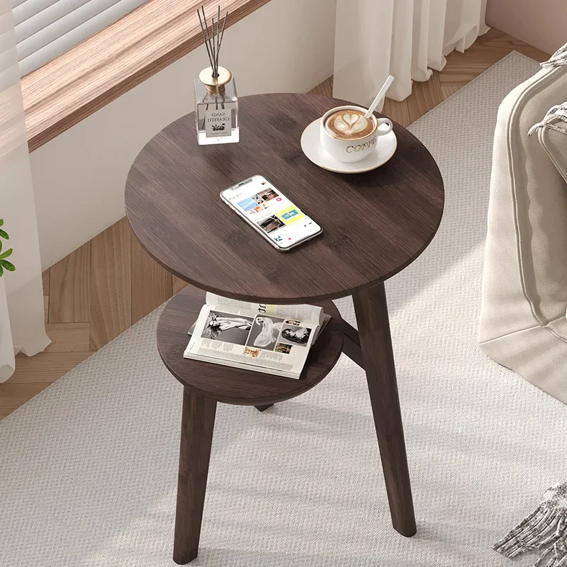 Small table, small coffee table, sofa side cabinet, solid wood small round table, side table, movable living room side table