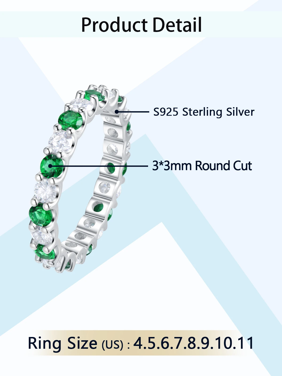 TYYL 3mm Round Moissanite Ring Full Diamond Women Lab Grown Emerald Gemstone Rings Real 925 Silver Eternity Wedding Band Jewelry