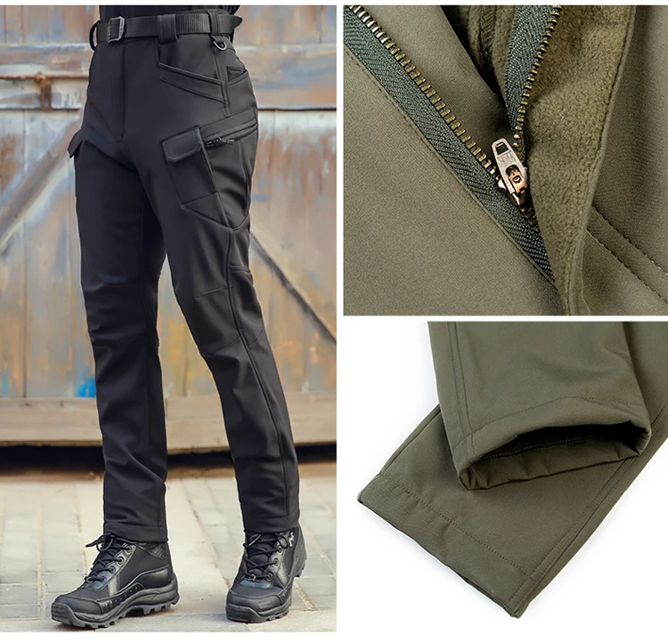 TRVLWEGO Männer Winter Wasserdicht Klettern Skifahren Trekking Fleece Angeln Taktische Sharkskin Cargo Hosen Camping Wandern Hosen – Detail 13