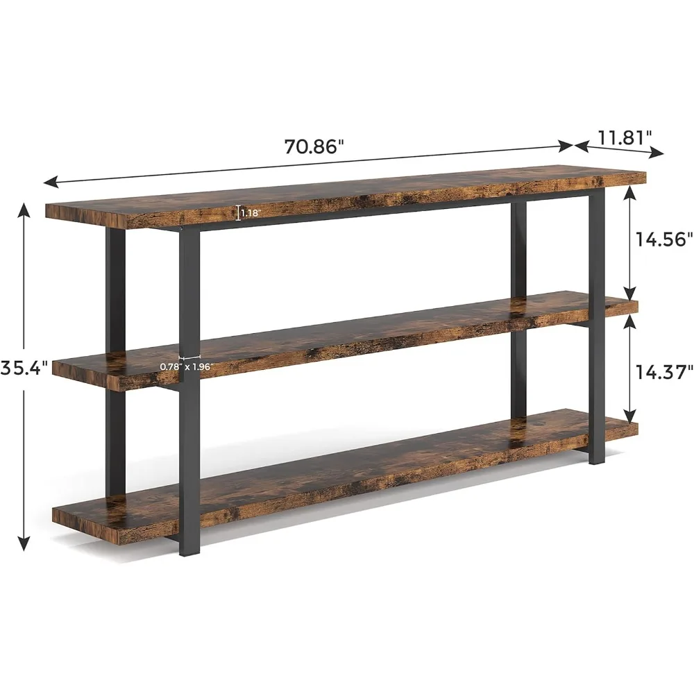 70.8 Inch Extra Long Console Table for Entryway, Narrow Hallway Table, Wood Sofa Table with 3 Tier Storage Shelves for Living Ro