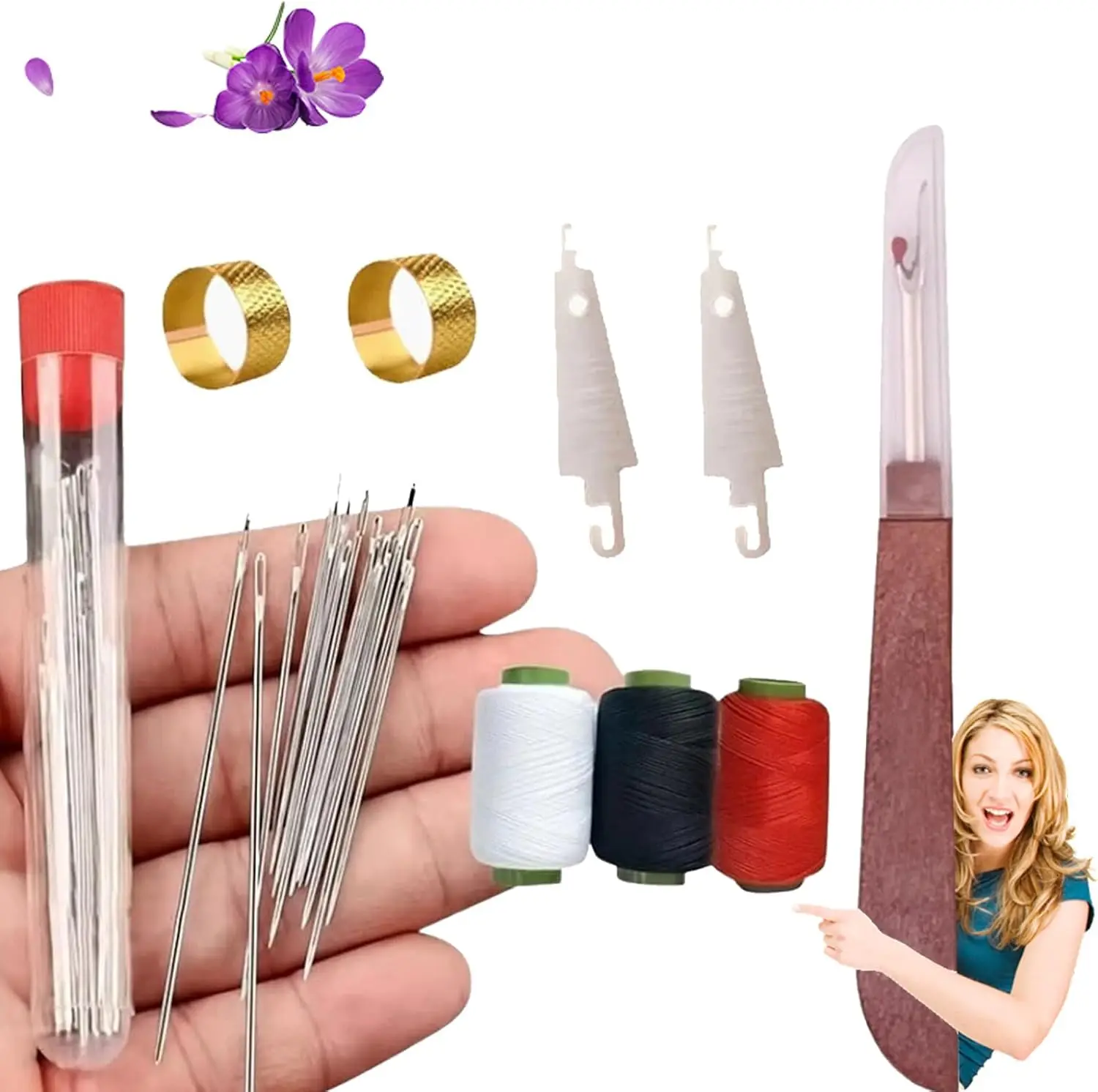 

34 PCS Big Eye Steel Sewing Needles Kit, Needles for Hand Sewing, Stainless Steel Sewing Needles, Big Eye Needles Set