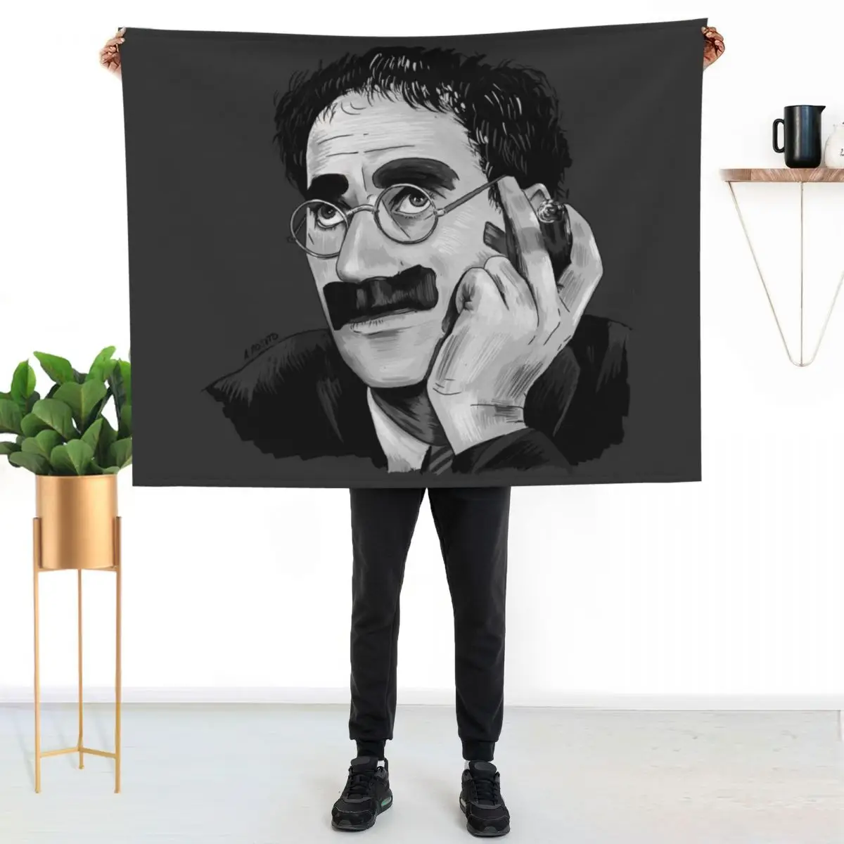 

Groucho Marx Portrait Illustration by Burro Throw Blanket Faux Fur Soft Warm Blanket for Bed