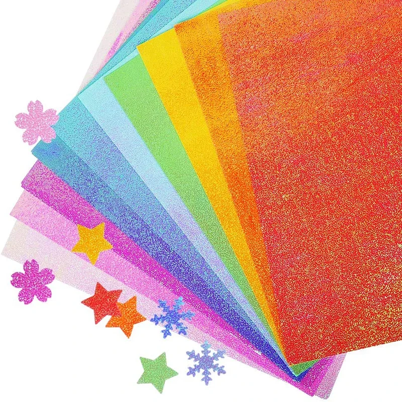 50 Sheet Shiny Origami Paper Crane 10 Colors Iridescent Paper Origami Decoration Square Folding Paper For DIY Kids Arts Crafts