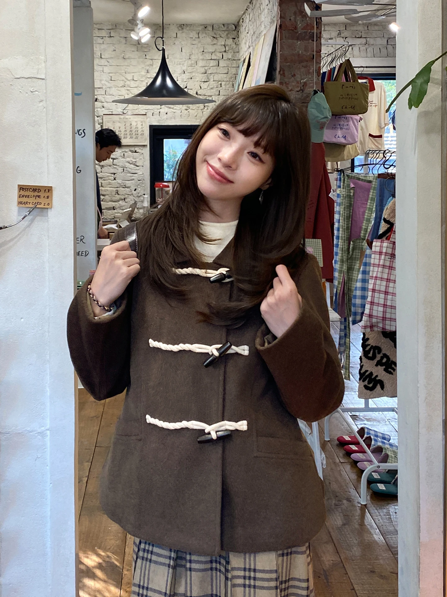 

Milk Rabbit Pl ort Woolen Coat Women's Autumn Winter Cotton Buttoned Waist Cinched Notch Collar Jaet Straight Cut Sle