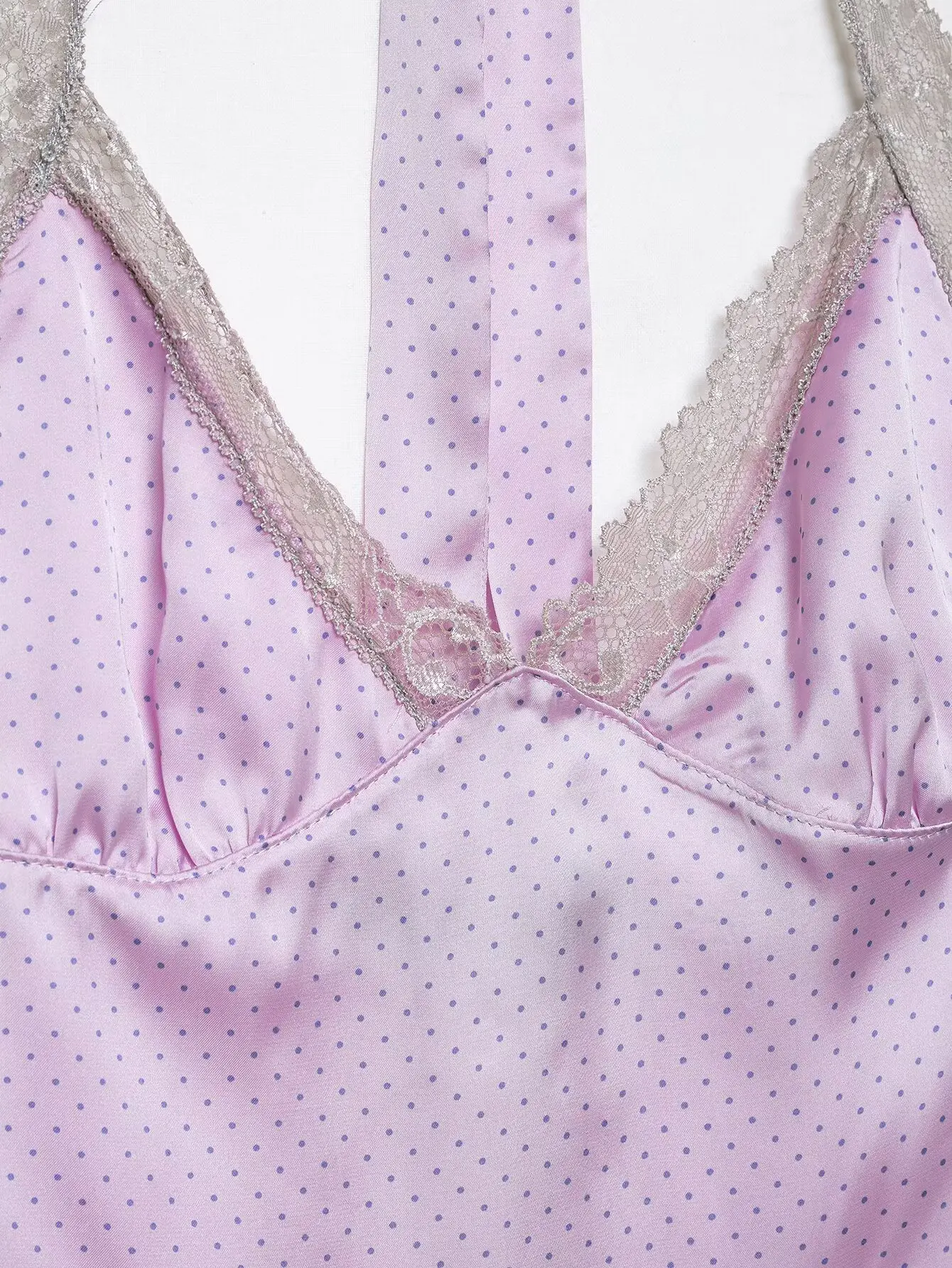HH Elegantes Polka-Dot-Satin-Neckholder-Top für Damen 2026 Sommer mit Spitzenbesatz und Rückenbindung – Cami für Alltag, Urlaub, Loungewear und Ausgehkleidung – Detail 8