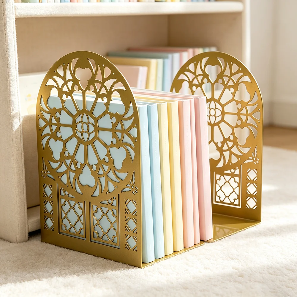 Gold Gothic Metal Bookends for Book Lovers Vintage Decorative Bookshelf Organizer for Home Office Library Christmas Gift