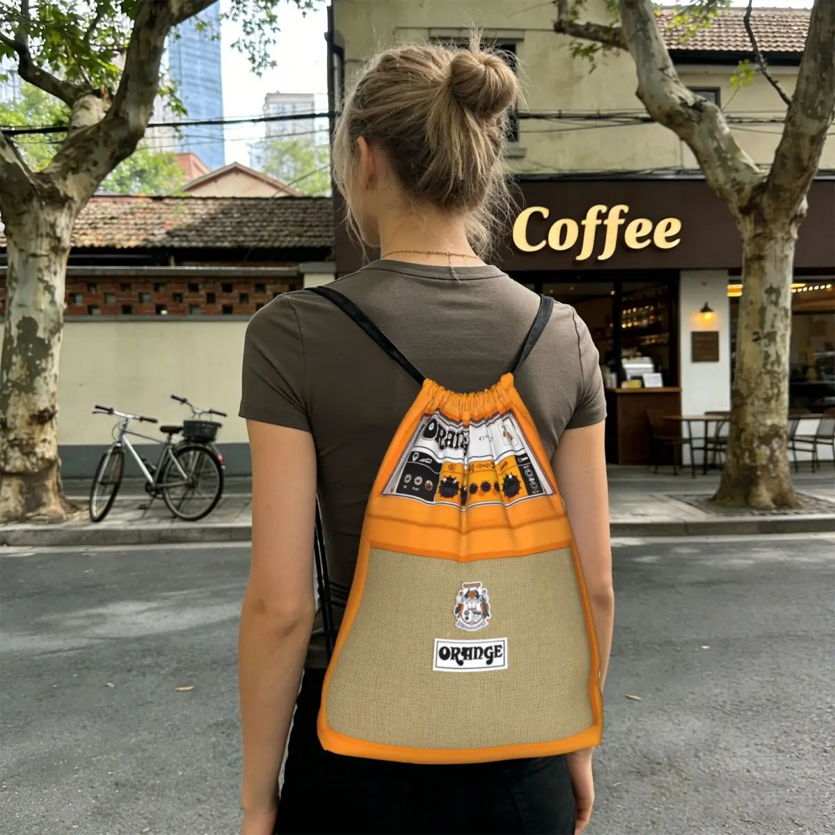 Orange Color Amp Amplifier Backpacks Portable Drawstring Bags Sports Bag Book Bags for Travel Students