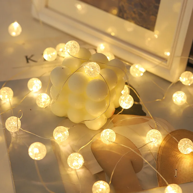 Cracked Balls String Lights para decoração de jardim, alimentado por pilhas, Fairy Light, fio de cobre, iluminação, festa de casamento, 10LED