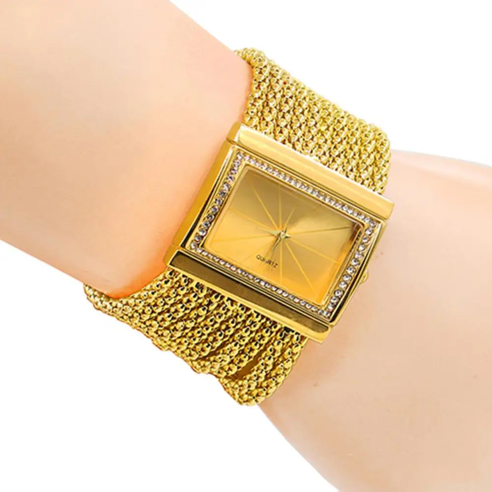 Reloj de pulsera de cuarzo analógico multicapa para mujer, pulsera de aleación de cuentas, moda