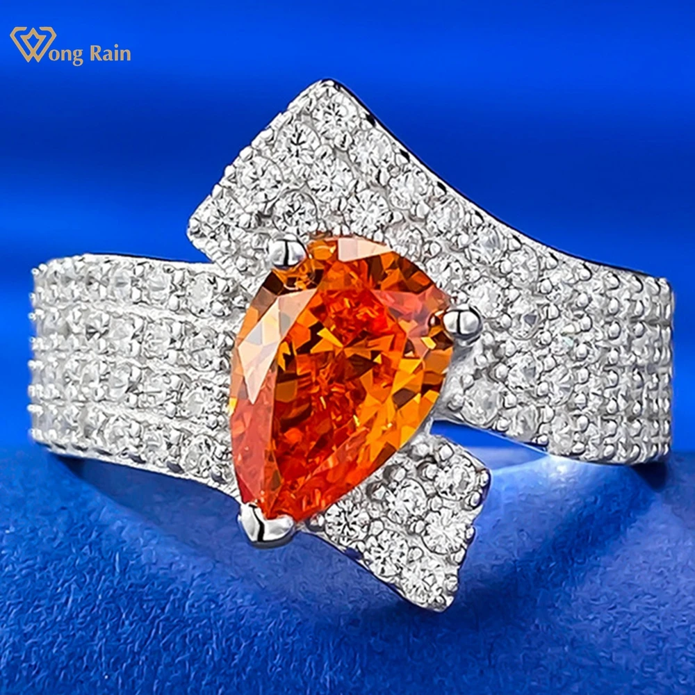 Wong Rain Luxury 925 Sterling Silver Pear 6*9 MM Lab Sapphire High Carbon Diamond Gemstone Ring Jewelry for Women Wedding Gifts