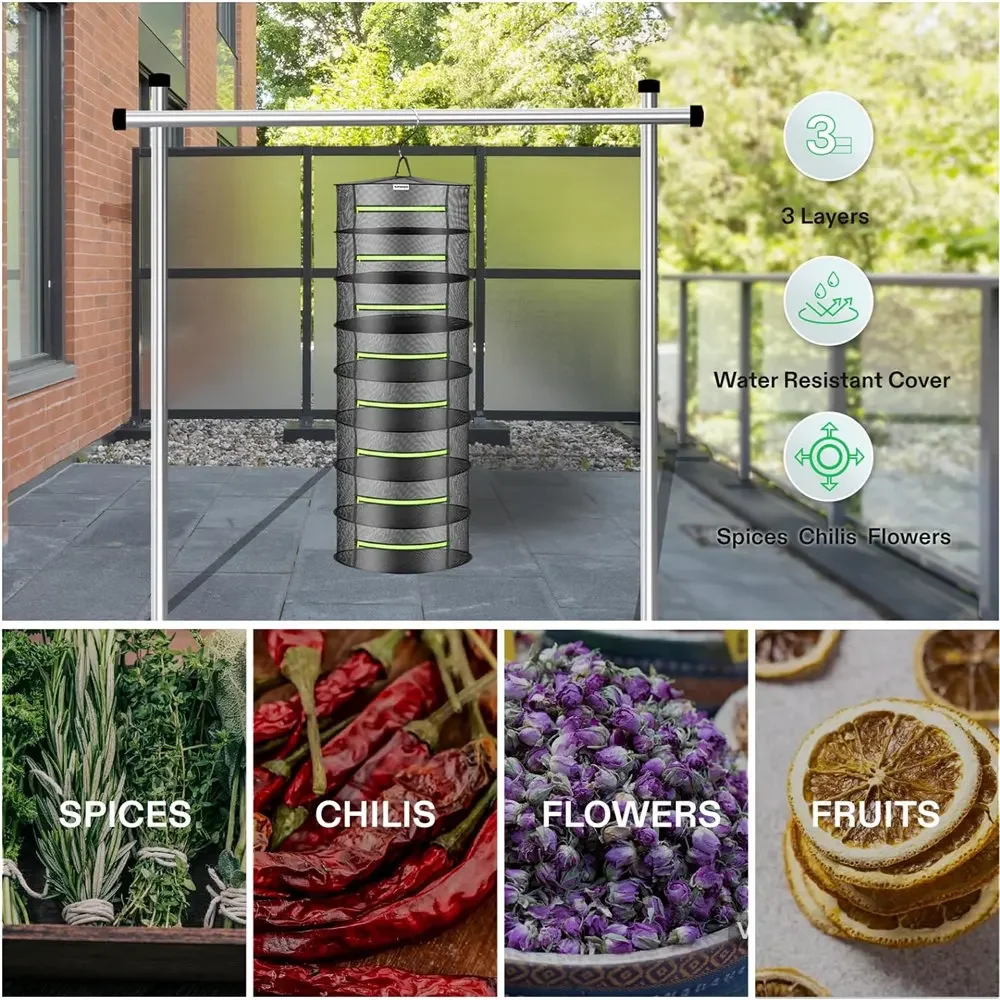 4-8 طبقات تجفيف صافي للأعشاب الأسماك سلة معلقة للطي رف جاف عشب مجفف الخضروات حقيبة شبكة الزهور براعم النباتات المنظم