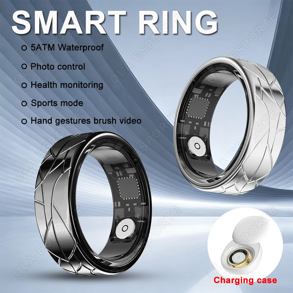 Smart Ring Men Women Gesture Control Heart Rate Sleep Monitor Multiple Sports Modes Waterproof Fashion Ring with Charging Case