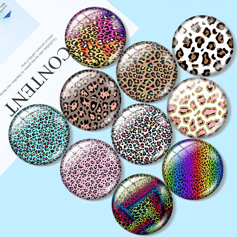 

New fashion Colorful Leopard Patterns 12mm/16mm/18mm/25mm Round Photo Glass Cabochon Demo Flat Back Making findings