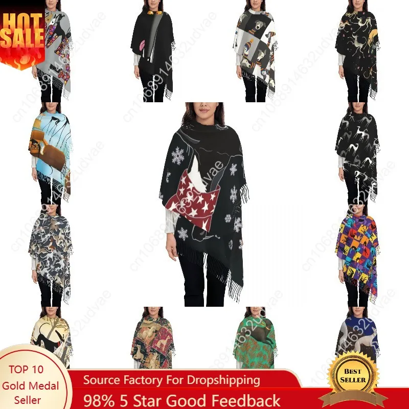 

Cute Winter Whippet Scarf Wrap Women Long Winter Warm Tassel Shawl Unisex Lurcher Greyhound Dog Scarves