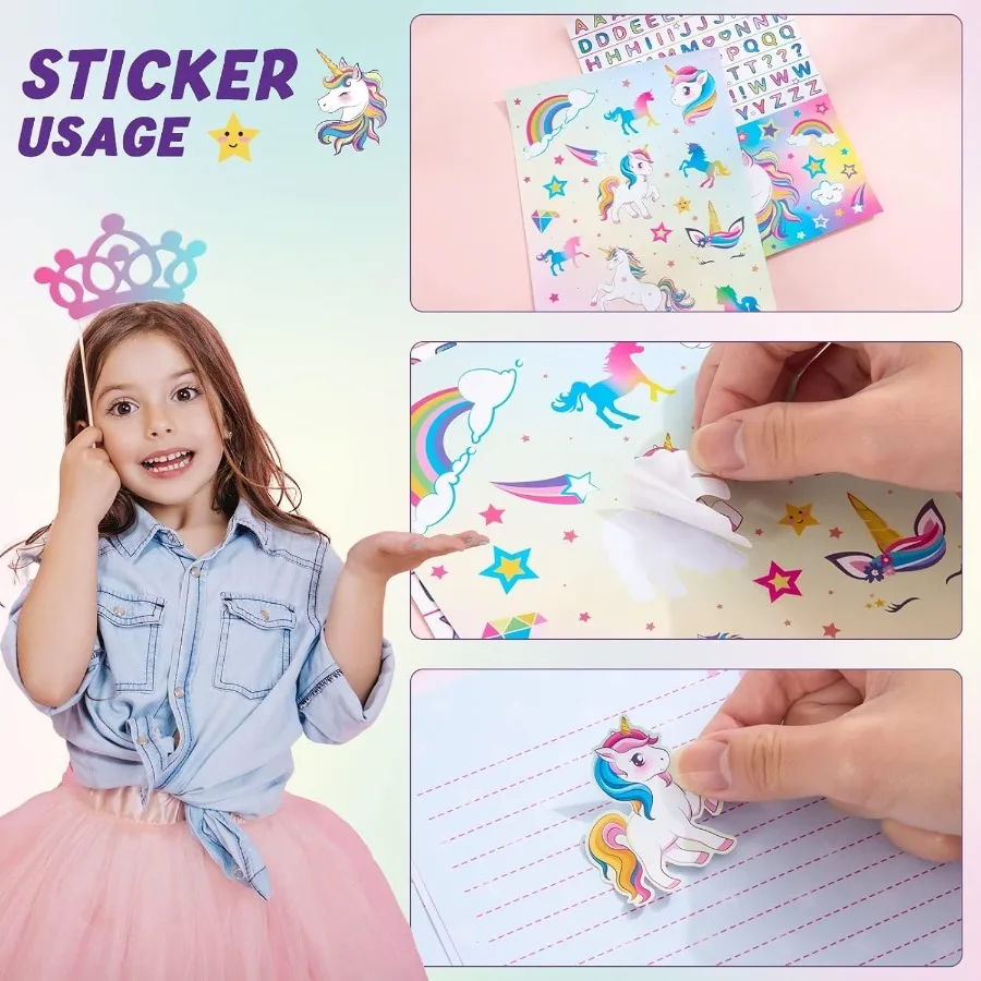 مجموعة قرطاسية WERNNSAI Unicorn - طقم ورق كتابة ومغلف مكون من 69 قطعة للفتيات طقم ورق كتابة الحروف مثالي لعيد الميلاد #5
