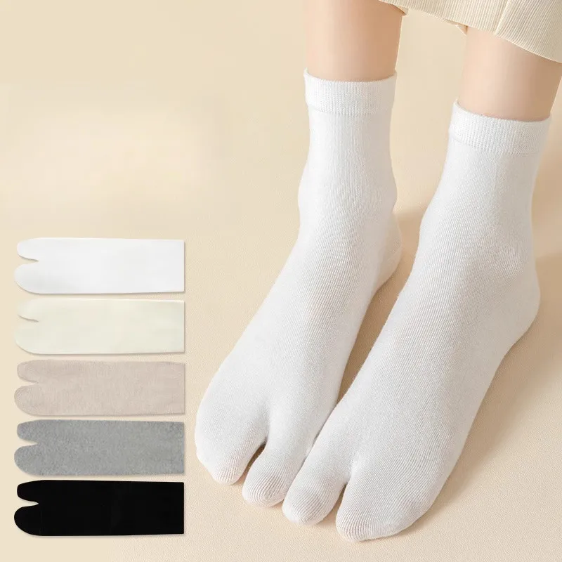 Calcetines con punta Tabi de estilo japonés para mujer, calcetines finos de algodón con punta abierta, absorbentes del sudor, resistentes a los olores, calcetines de dos dedos a media pantorrilla