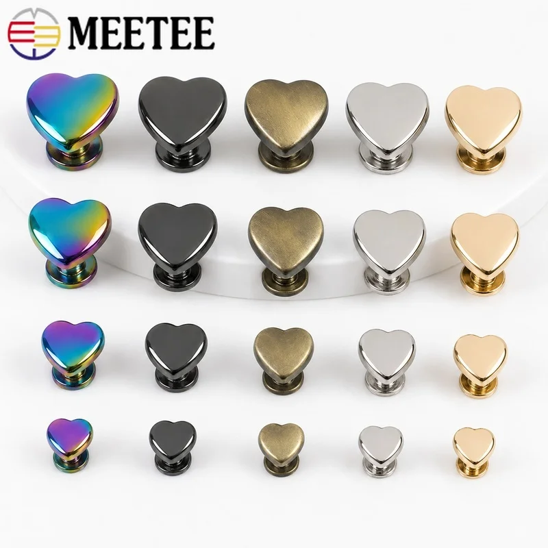 20/50 pièces 8-14mm Rivets métalliques en forme de cœur à visser, Clous de protection pour sacs et pochettes, Fermoirs pour sacs à main, Kit d'accessoires de quincaillerie pour artisanat du cuir DIY