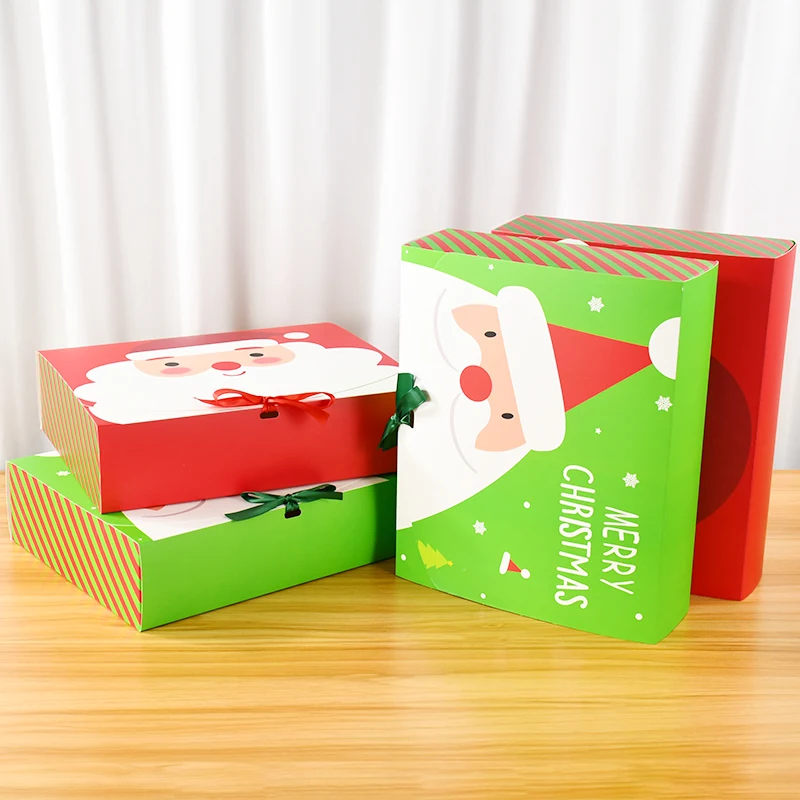 

1pc Merry Christmas Paper Box Santa Claus Green/Red Biscuit Candy Package Supplies Party Decoration Child Favors Gift Boxes