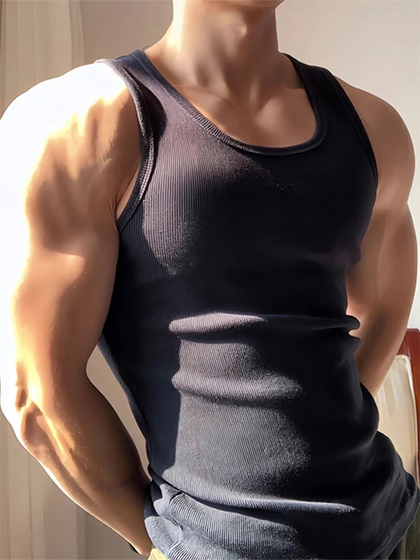 White Fitness Sport Vest Men's Summer American Sleeveless Shoulder Pad Heavy T-Shirt Muscle Show Old Man Shirt Loose Fit