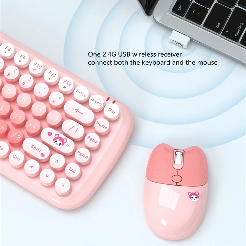 Imagem -03 - Kit de Teclado e Mouse sem Fio Vintage Bonito Punk Combos Rosa Azul Roxo Tablet pc Laptop Office Girl Gift 84 Chaves