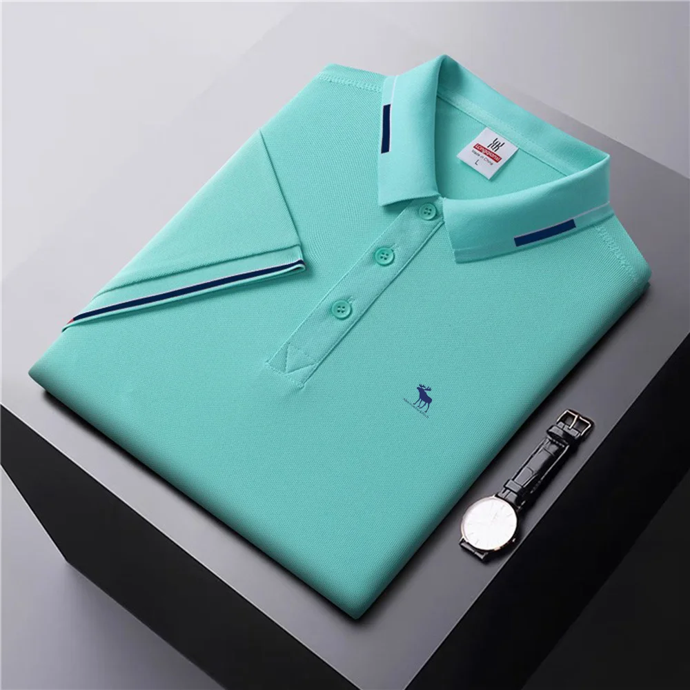 Men's breathable short sleeve top lapel T-shirt Fashion summer new 2024 print comfortable pullover business casual POLO shirt