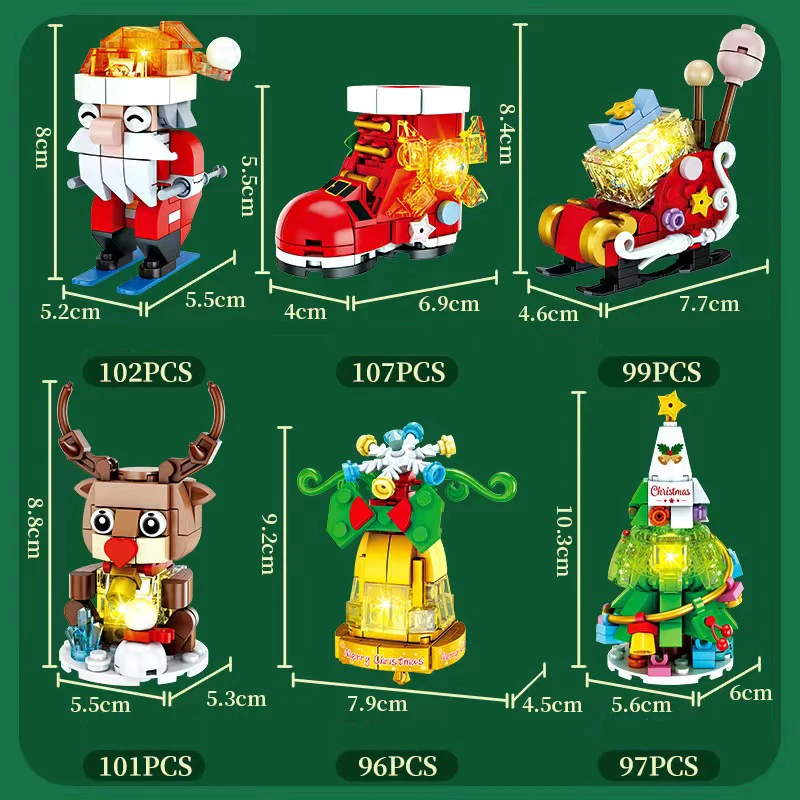 6pcs/set Christmas Gifts Building Blocks Tree Santa Boot Sleigh Elk Bell Decoration Toys For Children Girl Boy