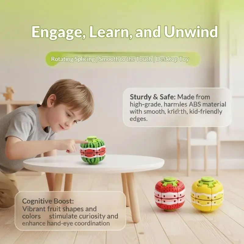 Fruit Shaped Fidget Puzzle Toy With Rotatable Splicing Smooth Texture Perfect For Desk Play Stress Relief For Kids Adults