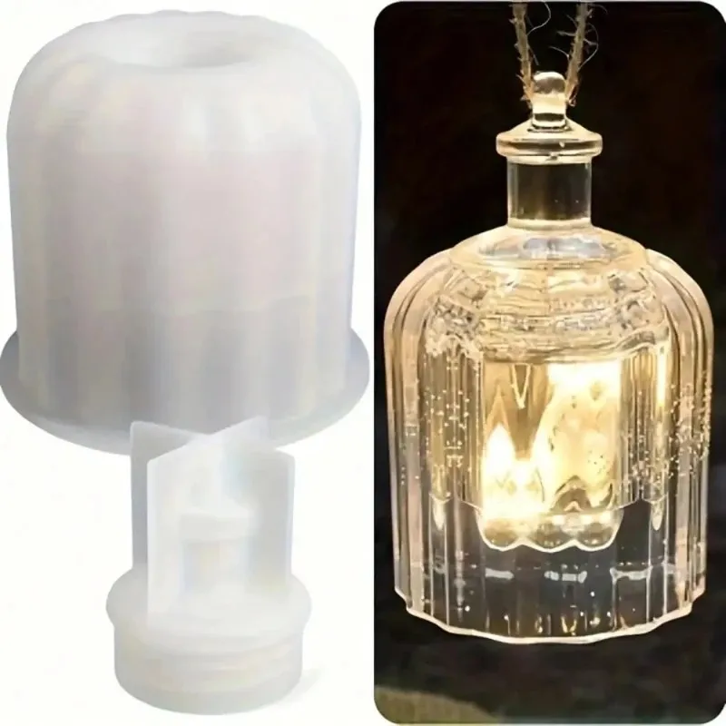 striped cylindrical light bulb resin silicone mold, crystal drop glue diy christmas pendant decoration piece, storage jar - view 6