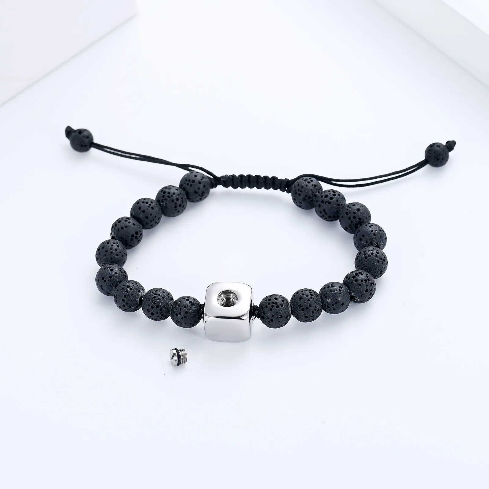 Beaded Urns Bracelet Adjustable Volcanic Stone Small Urns For Human/Pet Ashes Cremation Jewelry Keepsake Bangle