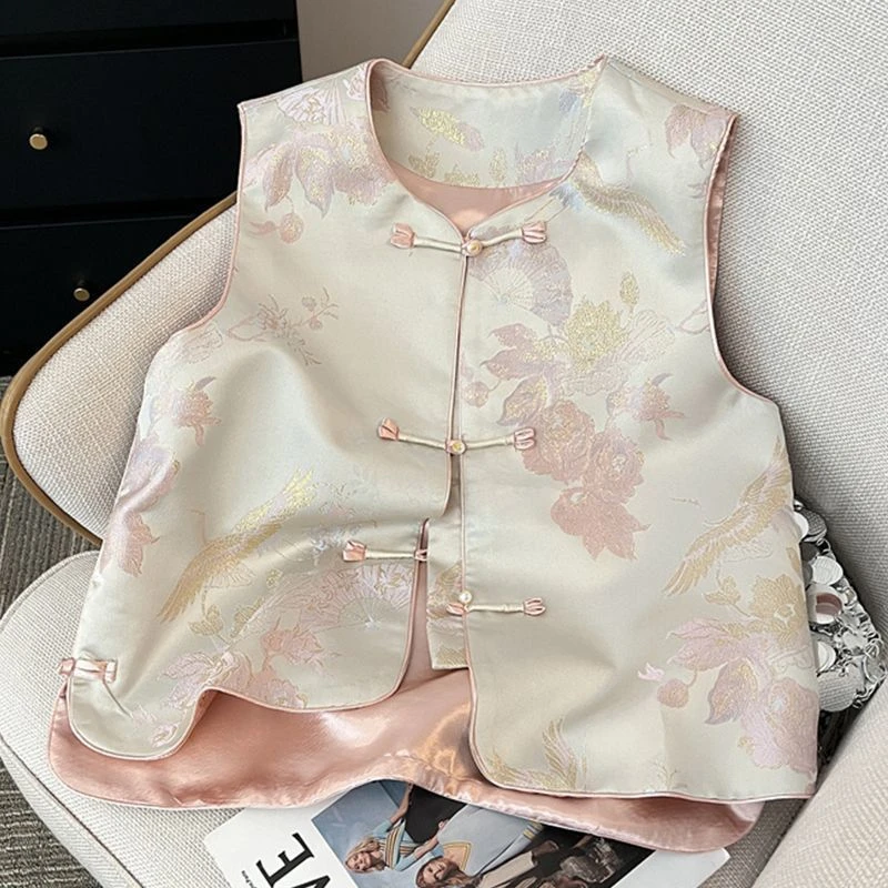 Spring Summer Women Chinese Style Buck Vest 2026 New Comfortable Sleeveless Jacket Casual Ladies Waistcoat Thin Tops Female Coat
